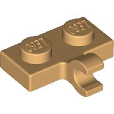 medium tan plate modified 1 x 2 with clip on side horizontal grip