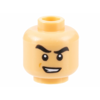 medium tan minifigure head black thick eyebrows raised scowl with teeth pattern