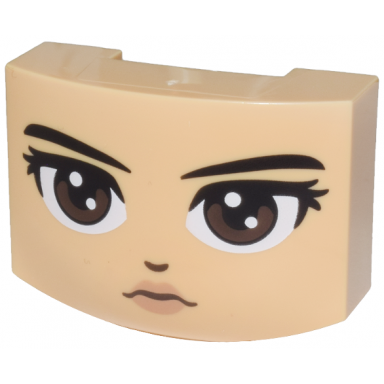 medium tan wedge 3 x 4 x 1 1 3 triple curved no studs with black eyebrows dark brown eyes looking straight nose and nougat lips pattern wednesday addams face