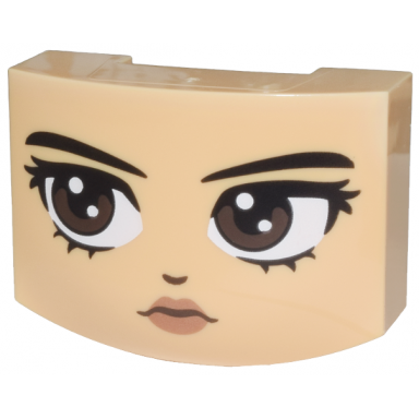 medium tan wedge 3 x 4 x 1 1 3 triple curved no studs with black eyebrows dark brown eyes looking right nose and copper lips pattern wednesday addams face