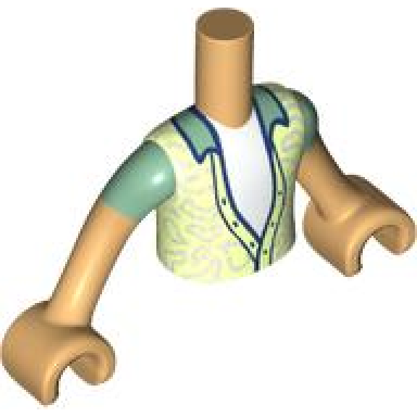 medium tan torso mini doll boy yellowish green shirt with sand green collar over white undershirt pattern medium tan arms with hands with sand green short sleeves