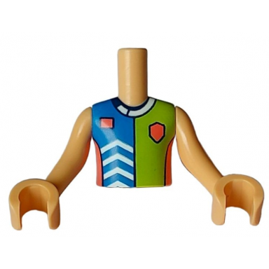 medium tan torso mini doll boy blue lime and coral sports uniform shirt with white chevrons and collar dark blue number 3 on back pattern medium tan arms with hands