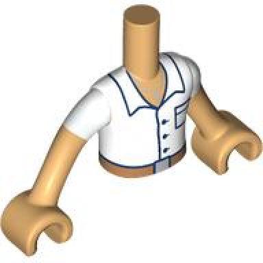 medium tan torso mini doll boy white shirt medium nougat belt and silver necklace pattern medium tan arms with hands with white short sleeves