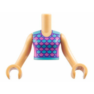 medium tan torso mini doll girl dark pink and medium azure top with scales and dark purple edges pattern medium tan arms with hands