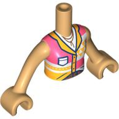 medium tan torso mini doll girl white coral and bright light orange top pattern medium tan arms with hands