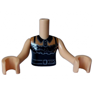 medium tan torso mini doll girl black halter top with silver belt and ruffles over medium nougat shirt with collar and buttons pattern medium tan arms with hands
