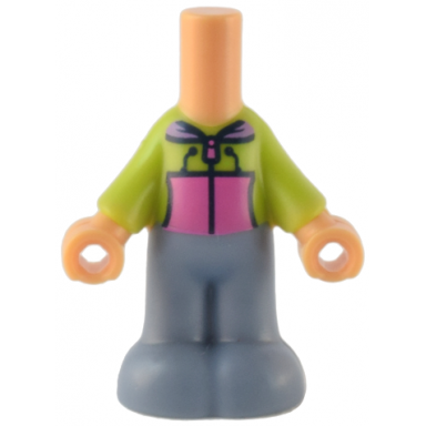medium tan micro doll body with molded lime top and sand blue pants and printed hoodie with dark pink pockets and zipper medium lavender collar pattern