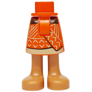 reddish orange mini doll hips and skirt mid-length with molded medium nougat legs and printed dark brown and tan hem chevrons and lines pattern - thick hinge