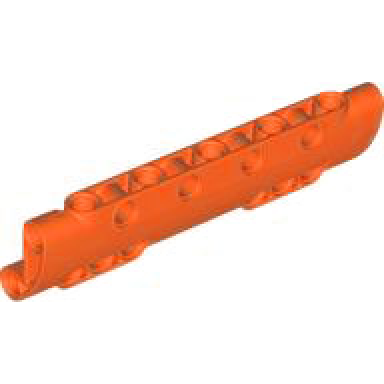 reddish orange technic panel curved 11 x 3 with 10 pin holes through panel surface