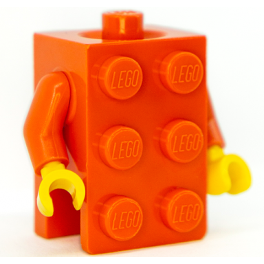 reddish orange torso 2 x 3 brick costume reddish orange arms yellow hands bam