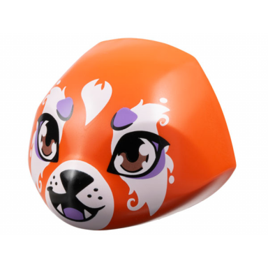 reddish orange creature head large smooth with 6 studs and axle holder on back with medium nougat eyes white muzzle and fur black nose medium lavender tongue spots and eye shadow pattern