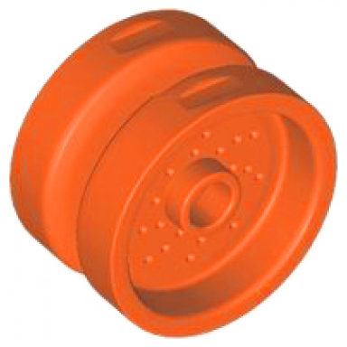 reddish orange wheel 18mm d x 12mm with pin hole and stud dotted brake rotor lines