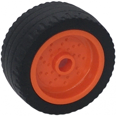 reddish orange wheel 18mm d x 12mm with pin hole and stud dotted brake rotor lines with black tire 24 x 12 low 66727 18977