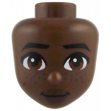 umber mini doll head friends with black eyebrows reddish brown eyes dark brown lips and freckles closed mouth pattern