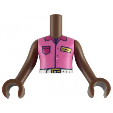 umber torso mini doll girl dark pink sleeveless shirt with magenta pocket and collar gold badge white belt with buckle pattern umber arms with hands