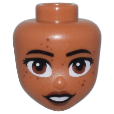 sienna mini doll head friends with black eyebrows reddish brown eyes freckles and lips and open mouth smile pattern