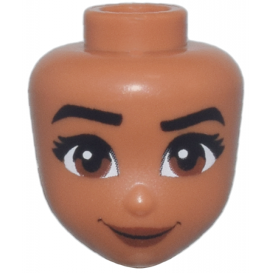 sienna mini doll head friends with black eyebrows right raised eyelashes reddish brown eyes and lips wide grin pattern moana