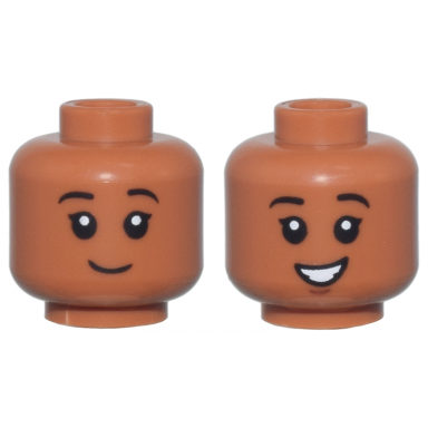 sienna minifigure head dual sided child thin black eyebrows closed mouth smile open mouth smile pattern