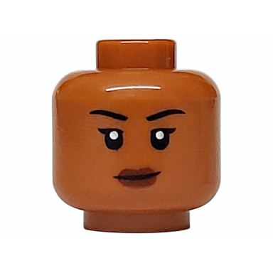 sienna minifigure head female black thin eyebrows single eyelashes reddish brown lips neutral pattern