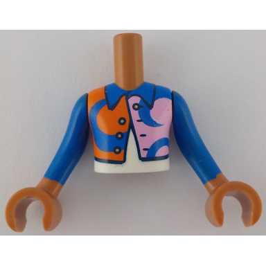 sienna torso mini doll boy bright pink and reddish orange jacket with blue shapes and collar over white shirt pattern sienna arms with hands with blue long sleeves