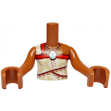 sienna torso mini doll girl white and red top with tan flowers and dark red hems beaded necklace with metallic light blue pendant pattern sienna arms with hands