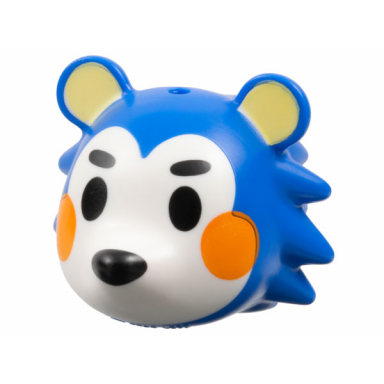 minifigure head modified hedgehog with molded white face and printed tan auricles black eyes eyebrows and nose and orange cheeks pattern