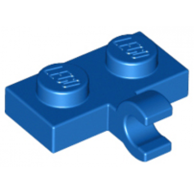 blue plate modified 1 x 2 with clip on side horizontal grip