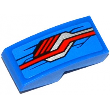 blue slope curved 2 x 1 x 2 3 with red silver and black stripes pattern model left side sticker - set 76028