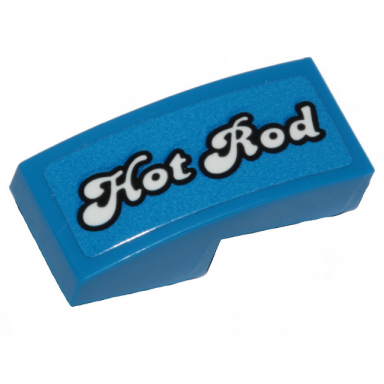 blue slope curved 2 x 1 x 2 3 with white hot rod pattern model left side sticker - set 40409