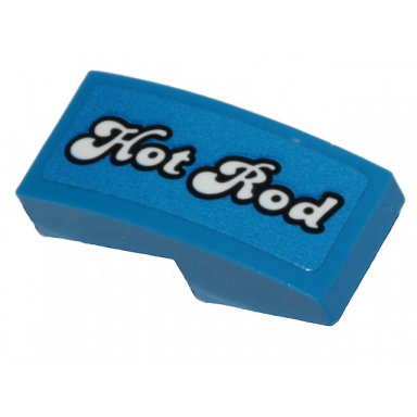 blue slope curved 2 x 1 x 2 3 with white hot rod pattern model right side sticker - set 40409