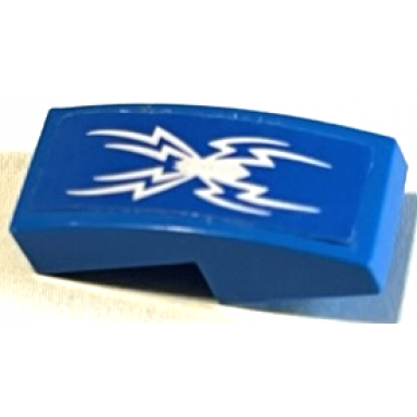 blue slope curved 2 x 1 x 2 3 with white spider pattern sticker - set 76113