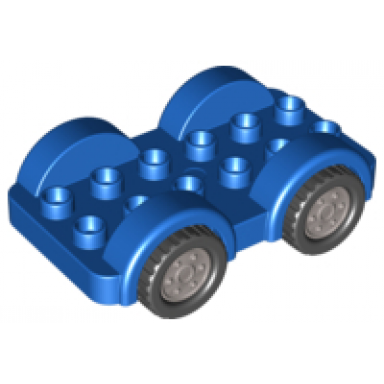 duplo car base 2 x 6 with black tires with flat silver wheels on fixed axles