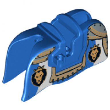 blue horse barding smooth edge with lion heads and gold armor plates pattern