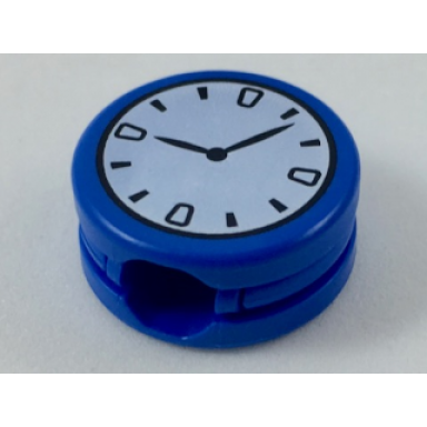 blue minifigure head modified cookie shape with white clock and black hands pattern clock king