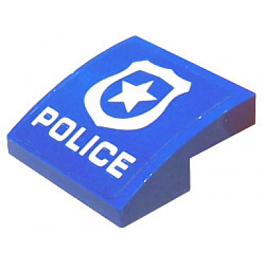 blue slope curved 2 x 2 x 2 3 with white police badge and police pattern sticker - set 60176