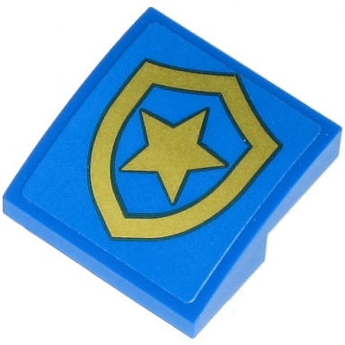 blue slope curved 2 x 2 x 2 3 with gold police star badge logo with black border pattern sticker - set 60243