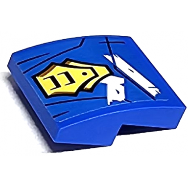 blue slope curved 2 x 2 x 2 3 with gold armor plates with black and dark orange lines and white ninjago logogram letter r pattern sticker - set 71768