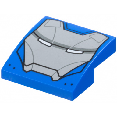 blue slope curved 2 x 2 x 2 3 with light bluish gray face shield dark bluish gray stripe and lines white eyes pattern iron man mark 38 face