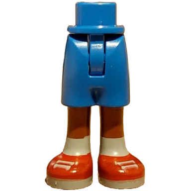 blue mini doll hips and shorts with molded reddish brown legs and printed red shoes with light bluish gray laces soles and socks pattern - thin hinge