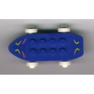 blue fabuland skateboard with white wheels with decorative swishes pattern stickers - set 5870