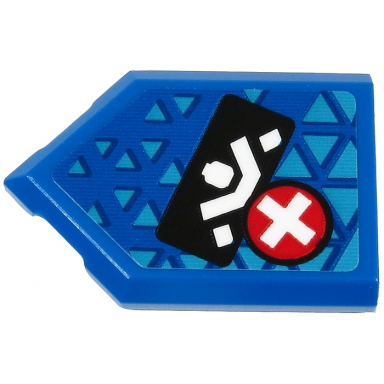 blue tile modified 2 x 3 pentagonal with white ninja silhouette on black rectangle and white plus sign on red circle pattern sticker - set 71711