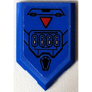 blue tile modified 2 x 3 pentagonal with armor plates red triangle black lines hatch and circuitry pattern sticker - set 71699
