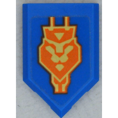 blue tile modified 2 x 3 pentagonal with bright light yellow and orange crowned lion head pattern sticker - set 70357