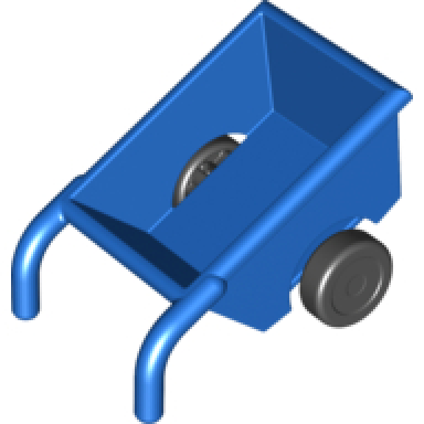 blue duplo wheelbarrow with thick black wheels