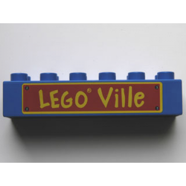 blue duplo brick 2 x 6 with lego ville text pattern