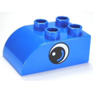 duplo brick 2 x 3 slope curved with circled black eye with arc and white pupil pattern on both sides