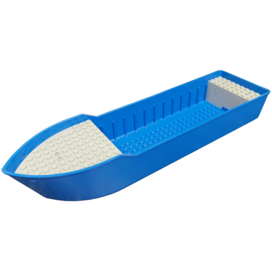 blue boat hull unitary 38 x 10 x 5 2 3 floating with raised light gray decks