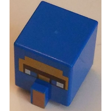minifigure head modified cube tall with raised rectangle with pixelated dark brown unibrow blue eyes gold face and nougat nose pattern minecraft wandering trader