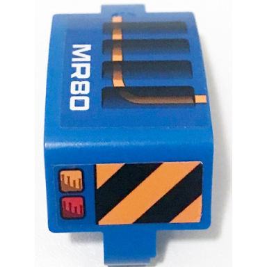 blue technic panel curved 3 x 5 x 3 with white mr80 black and orange danger stripes air vent stripe and taillights pattern model left side sticker - set 42071