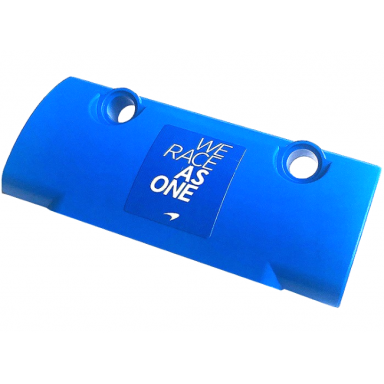 blue technic panel curved 7 x 3 with 2 pin holes through panel surface with white we race as one and mclaren logo pattern sticker - set 42141